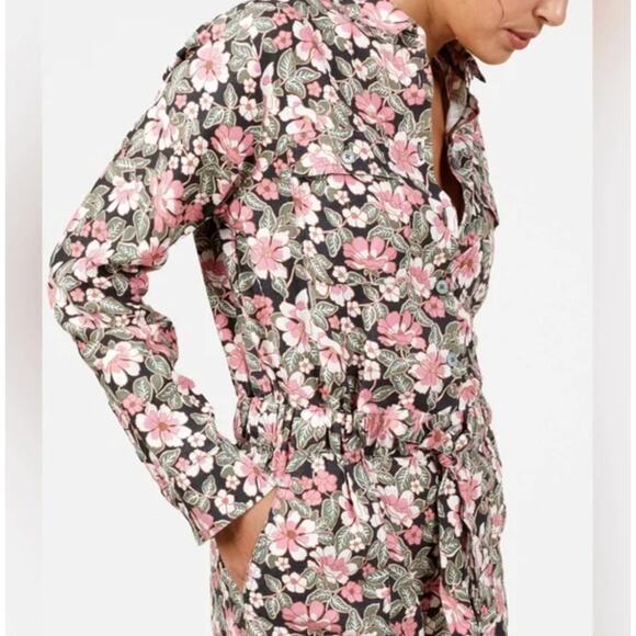 NEW Outerknown Romper Jumpsuit Size M Pink Floral Linen Organic Cotton Shortall - Picture 15 of 16
